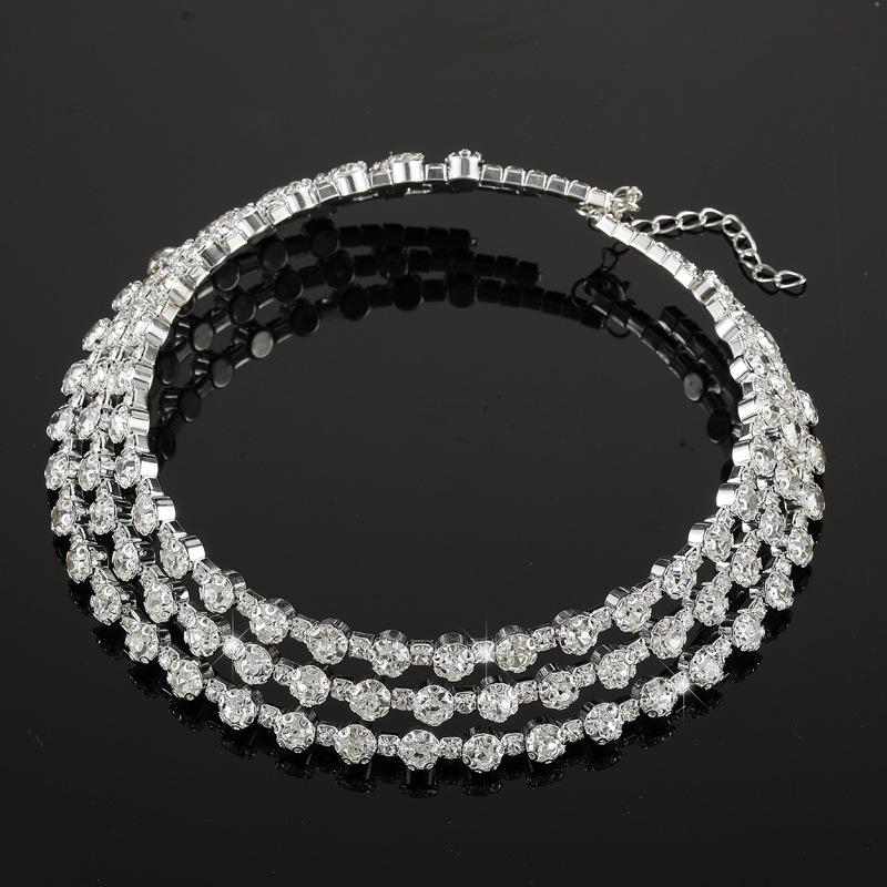 Bridal Diamond Collar Set Jewelry Full Diamond Crystal Necklace Earrings Bracelet Three-piece Set