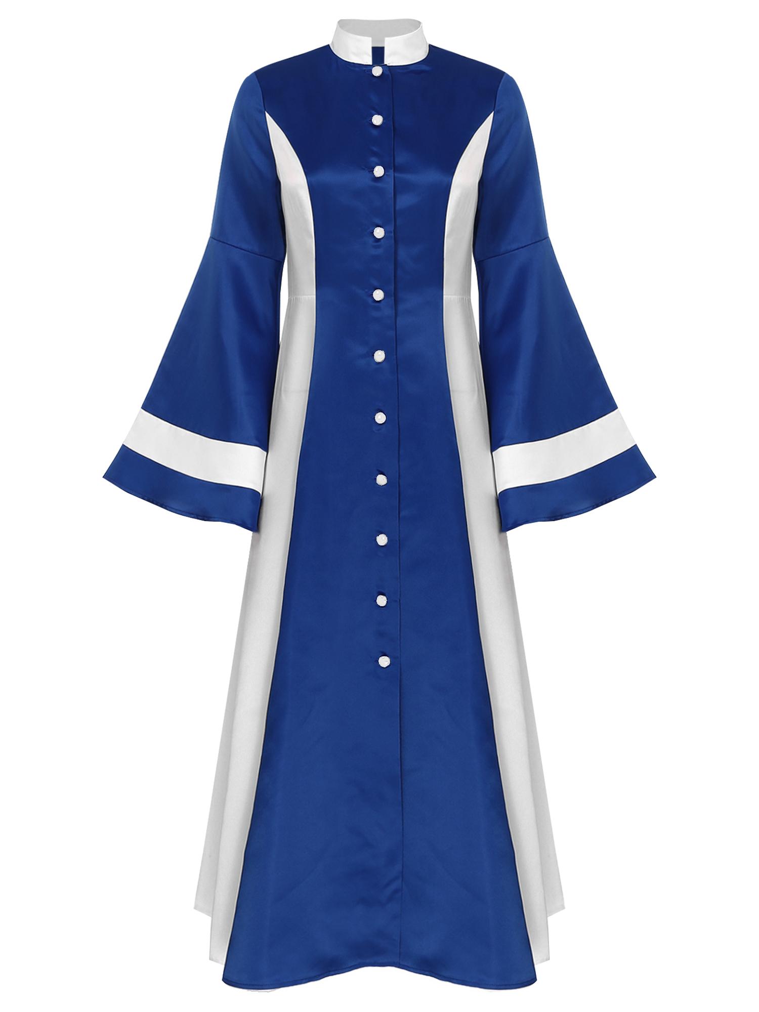 

Женское церковное хоровое одеяние с цветными блоками, воротником-стойкой и расклешенными рукавами, платье для священнослужителя, костюм для косплея на Хэллоуин S синий