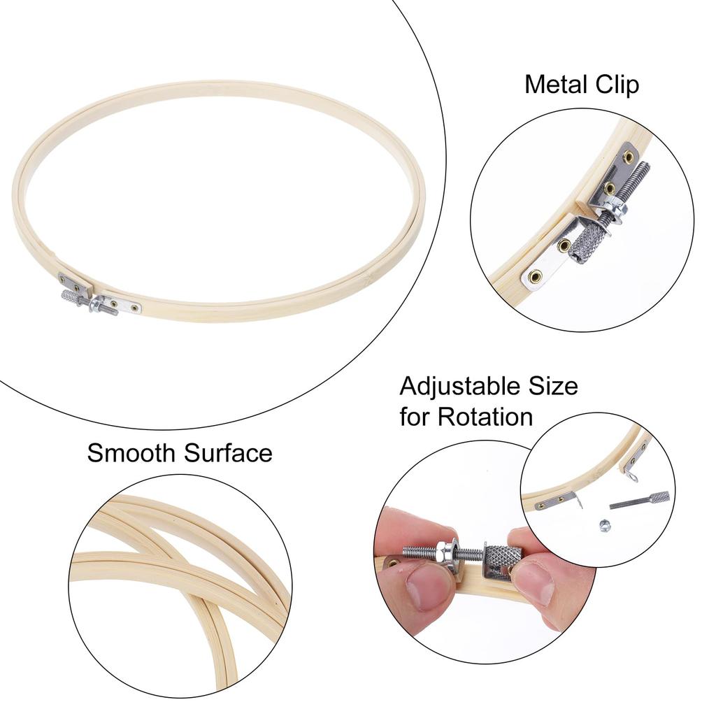 uxcell 6-Piece 10" Embroidery Hoops, Adjustable Round Bamboo Circles, Cross Stitch Hoop Rings for Arts, Crafts, Sewing, and DIY Decoration