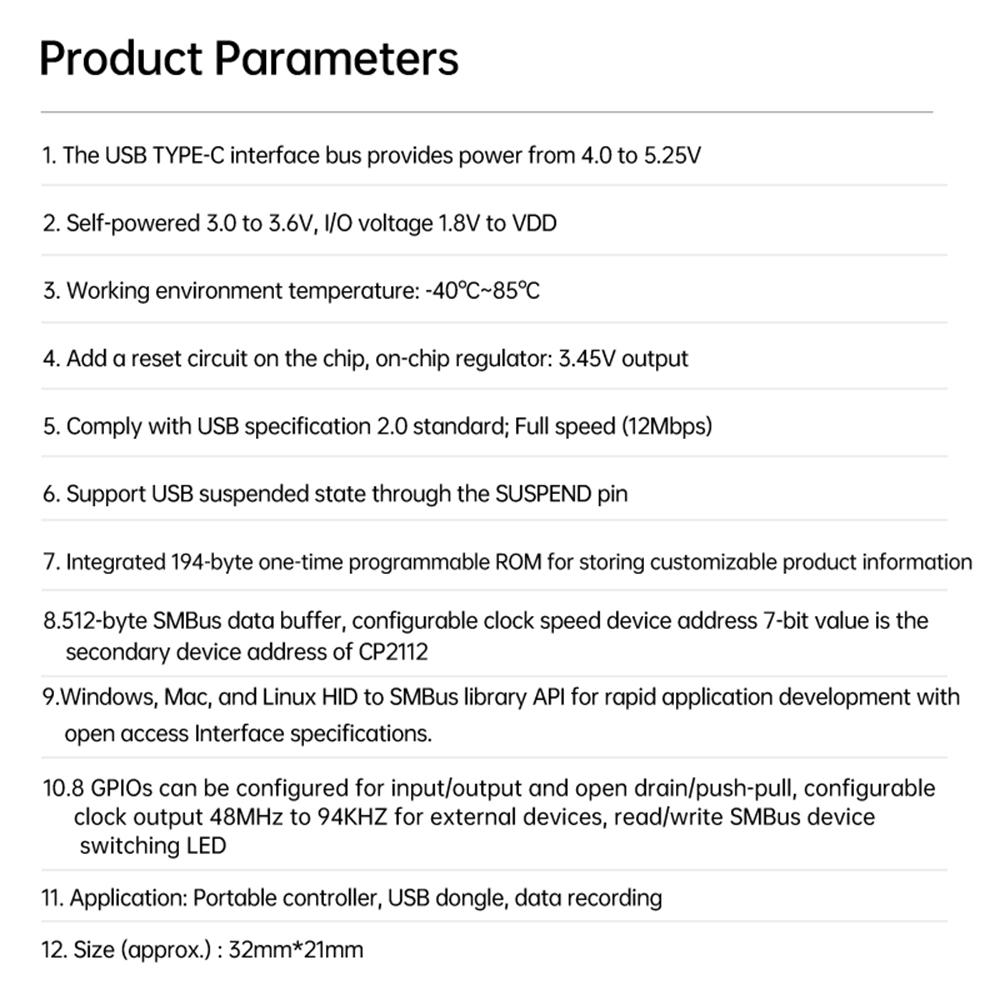CP2112 Module USB to SMBus Bridge Controller USB to I2C Communication Module USB2.0 High Speed Transfer CCS811 Debug Board