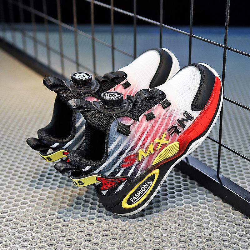 Boys 2025 autumn new children's non-slip running shoes basketball shoes medium and large rotating buckle sports shoes boys