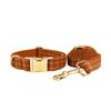 Large Brown Plaid Dog Collar and Leash with Custom Engraving