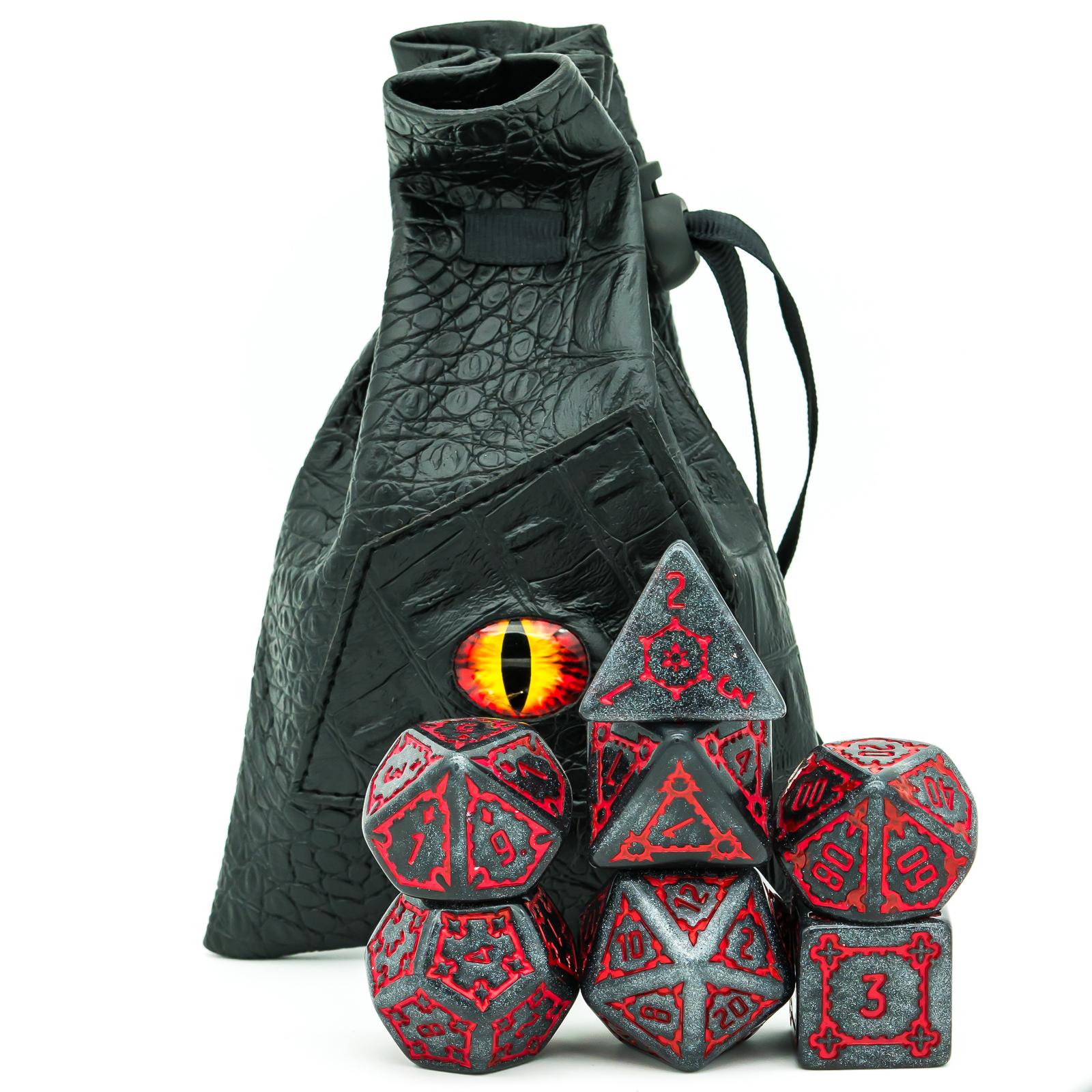 Cusdie 25mm Reuzen DND Dobbelstenen Kasteelpatroon Hars Polyhedrale Dobbelstenen Set met Leren Tas voor D&D Pathfinder Rolspellen Bordspellen