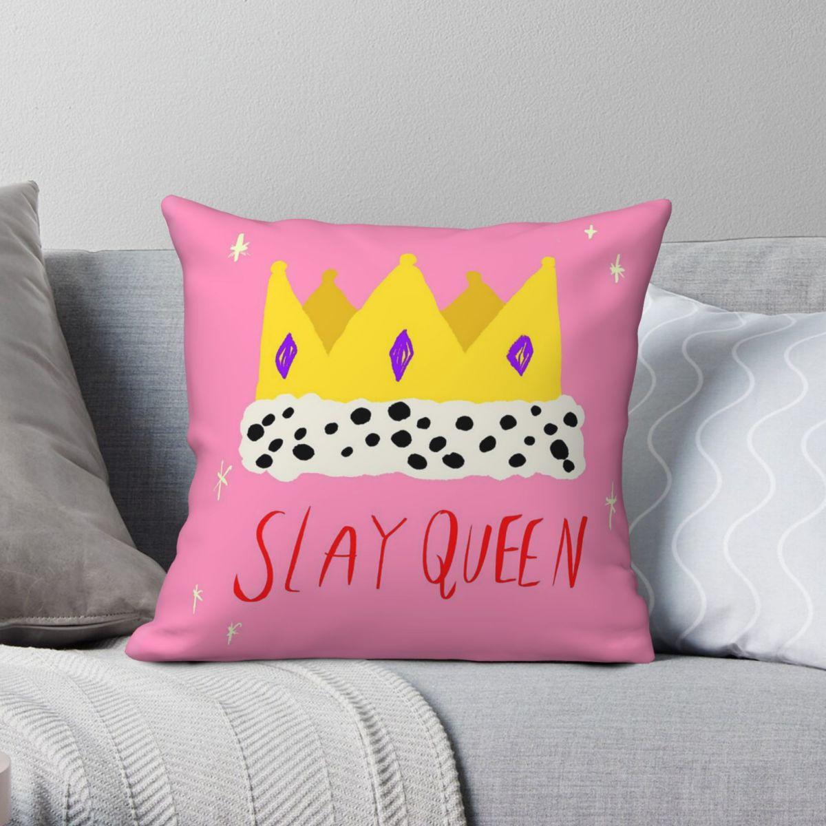Green Harvest Unisex Slay Queen Crown Square Pillowcase Polyester Linen Velvet Pattern Zip Decorative Throw Pillow Case Home Cushion Case 45X45