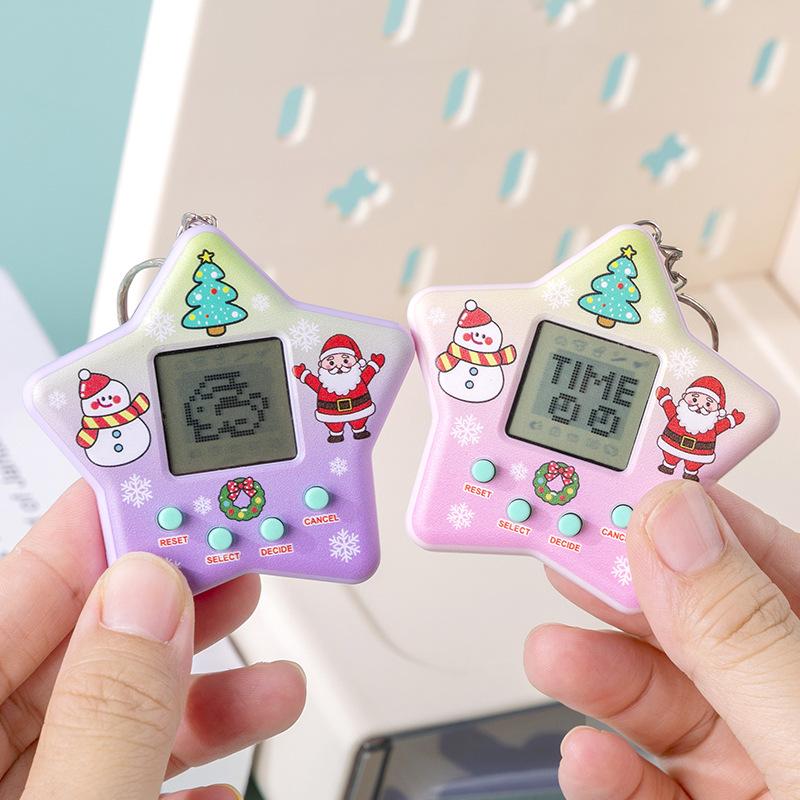 1pc Handheld Game Console Toy CHristmas Keychain Originality Star Shaped Electronic Pet Backpack Pendant Decor Gift