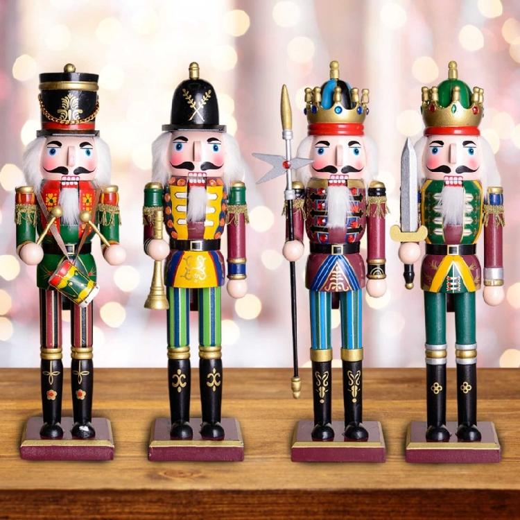 Colorful Wooden Nutcracker Soldier King Figurine Christmas Decor for Shelves