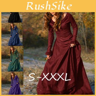 Elegant Women's Medieval Dress With Long Sleeves For Gothic Halloween Cosplay Events