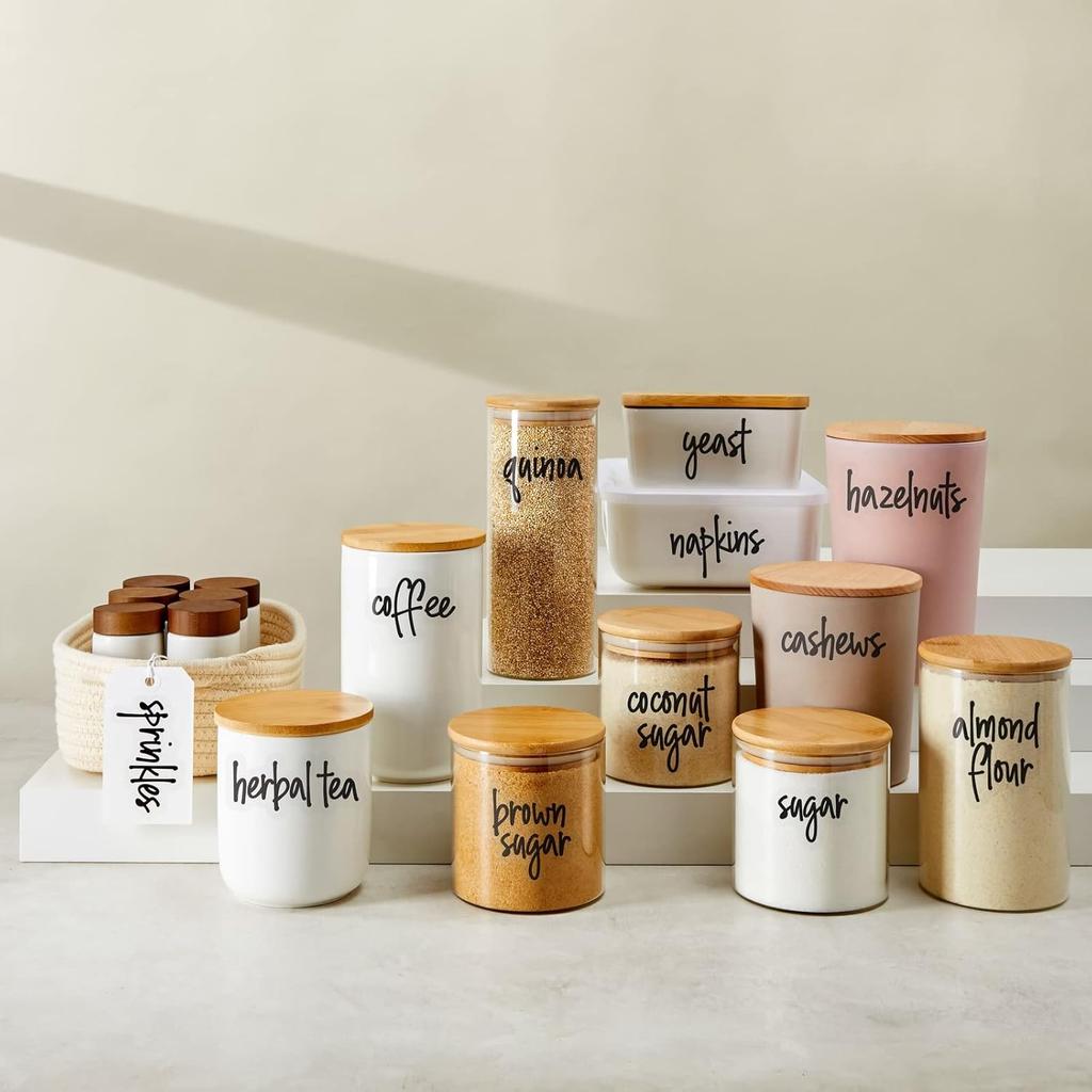 Talented Kitchen Pantry Labels for Food Containers - 157-Piece, Black Script Vinyl - Jar & Bin Labels & Food Storage Organization Stickers