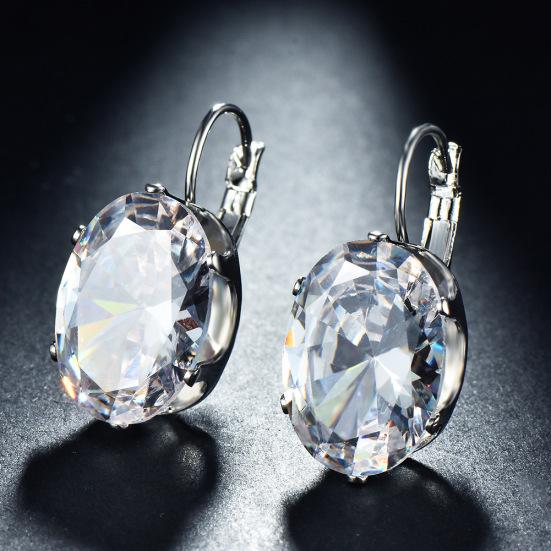 Fashion Women Oval Cubic Zirconia Inlaid Leverback Earrings Party Jewelry Gift