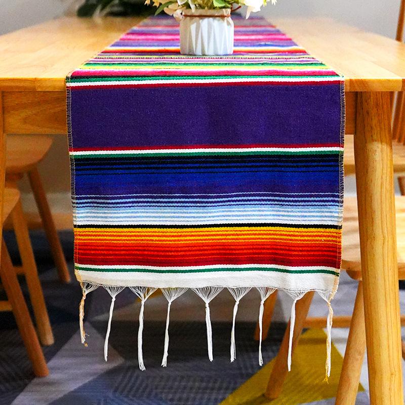 

Мексиканский флаг на стол, скатерть для вечеринки, тканая скатерть, бахромчатое одеяло, мексиканская скатерть, полосатое одеяло 35 * 215 + tassel 10cm * 2 195g фиолетовый