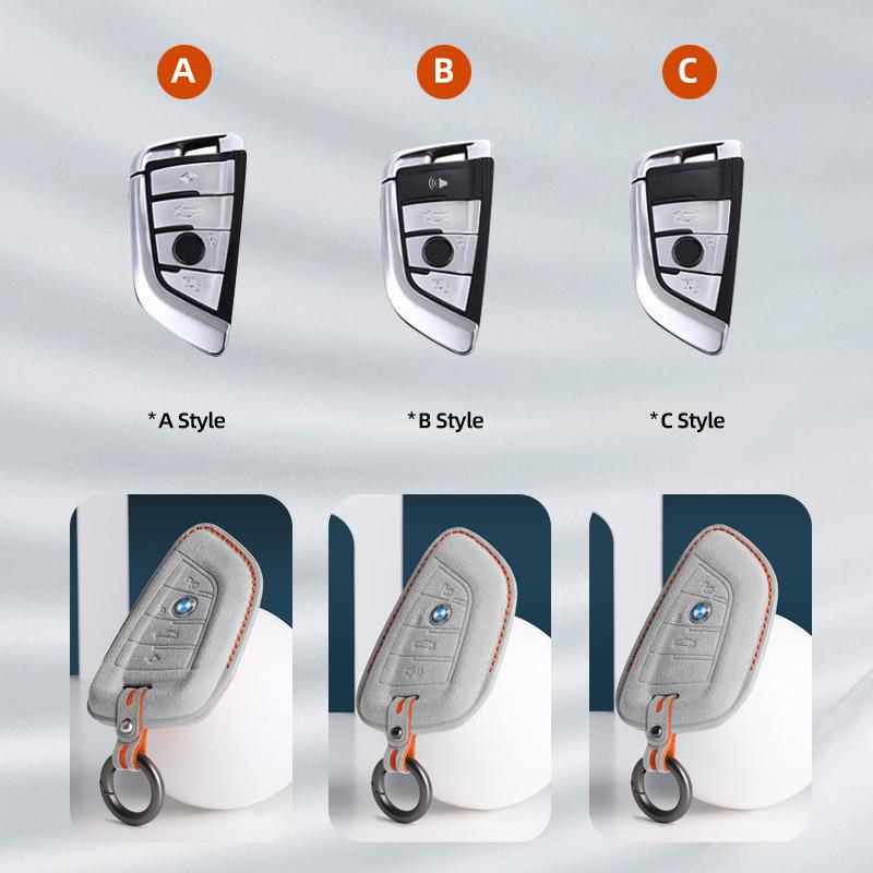 Car Accessories Key Case Cover Keychain For BMW 1/3/5/7 Series X1/X2/X3/X5/X6 Alcan Tara Suede Remote Fob Keybag Keyrings