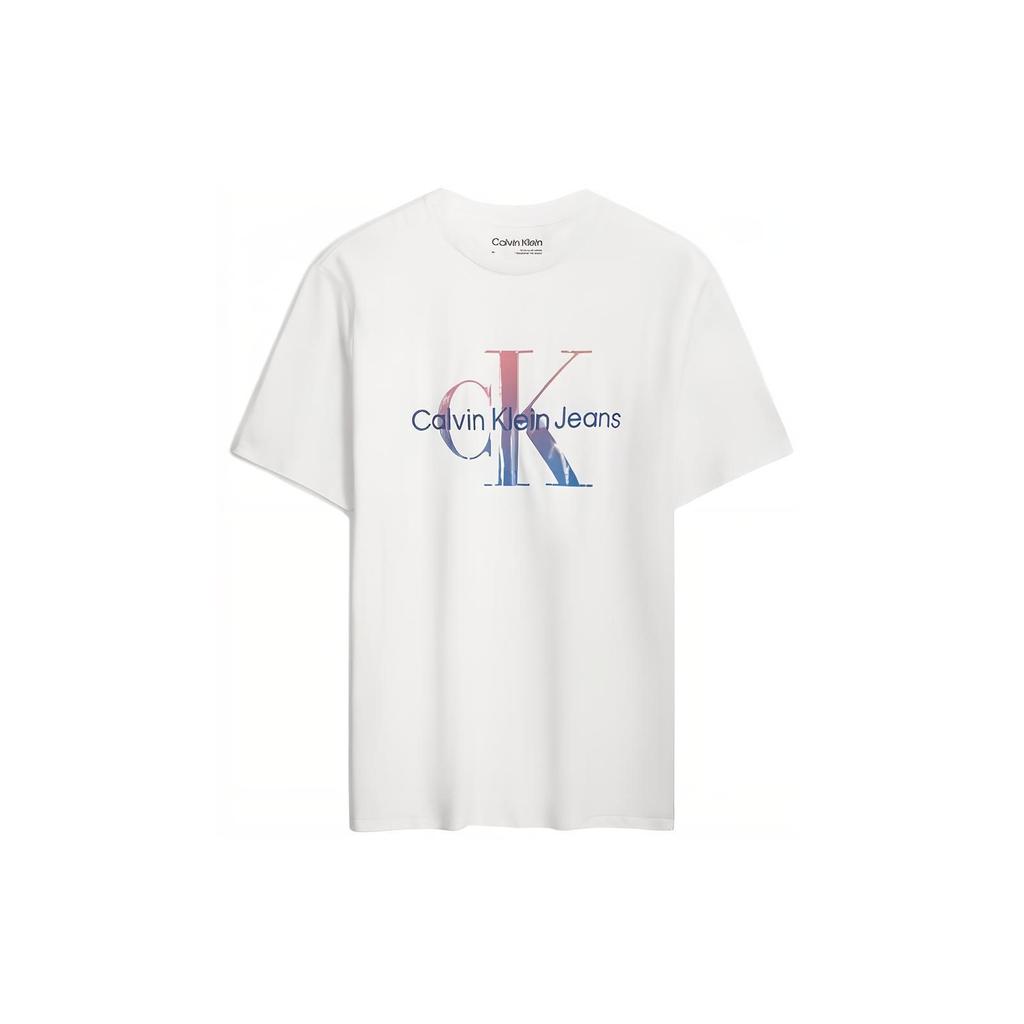 Calvin Klein Letter Print Casual Crew Neck Short Sleeve T-Shirt Men Tops Moonlight-White 40KC837-YAA