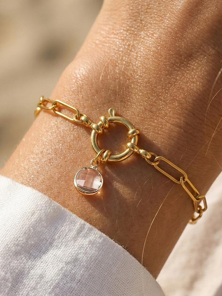 18K Gold Plated Stainless Steel Paperclip Link Chain Bracelet for Women, Spring Clasp Toggle Clasp Zircon Heart Charm Bracelet