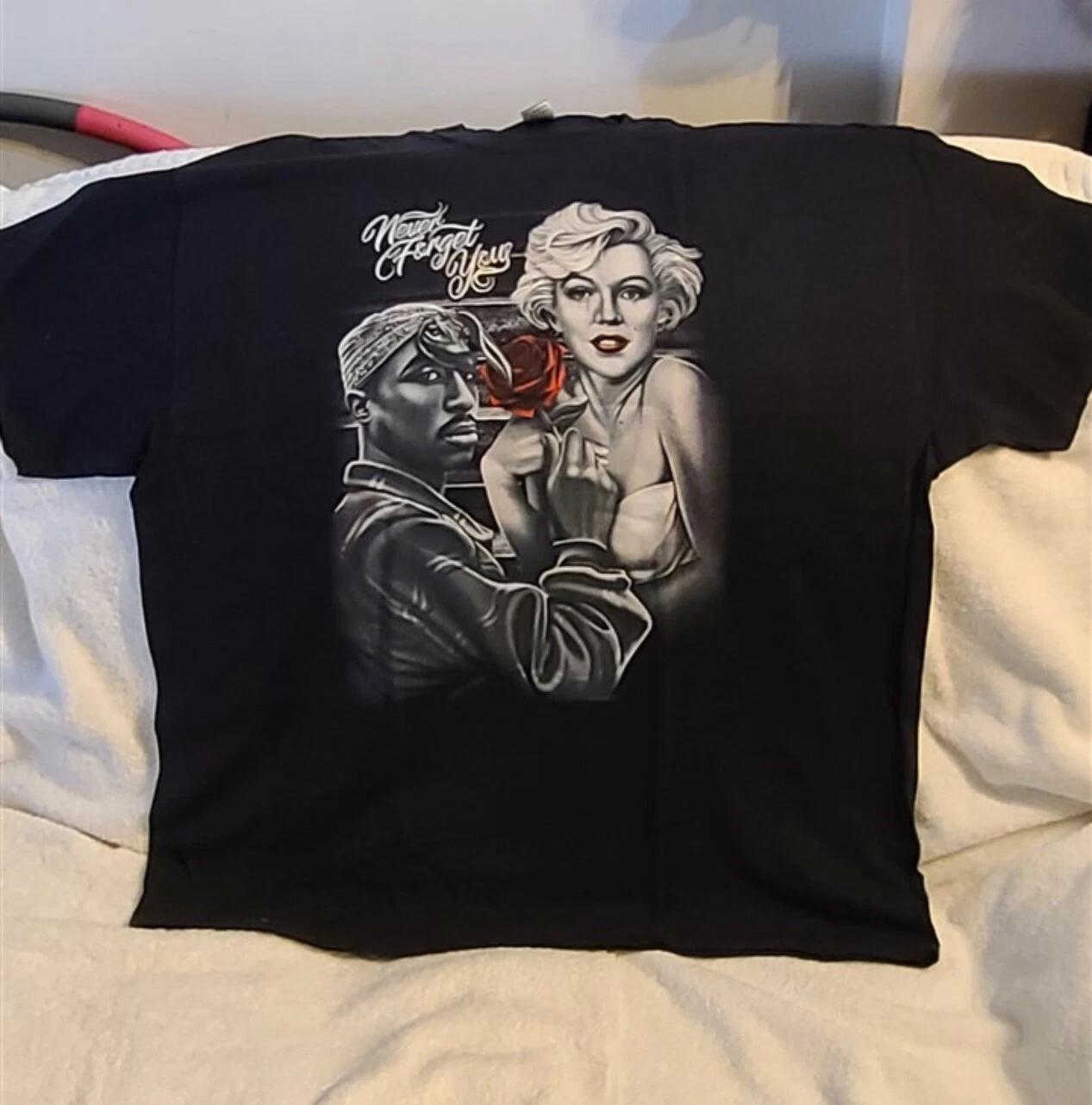 

MARILYN MONROE TUPAC SHAKUR 2PAC RAPPER ROSE NEVER FORGET YOU T-shirt S