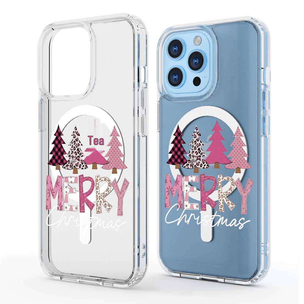 Merry Christmas Magnetic Transparent Case for iPhone 14/15/16/17 Pro Max – Full Coverage