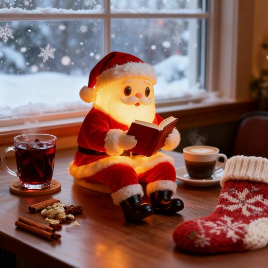 Reading Santa Claus Light Father Christmas LED Night Lamp Home Office Living Room Bedroom Desk Decoration Lamp Xmas Holiday Gift