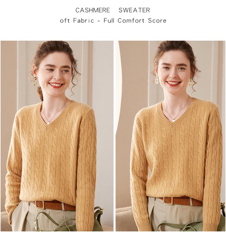 2023 Fall/Winter Cashmere Cable Knit Polo Sweater for Women – Versatile, Fashionable, Retro Lapel Design