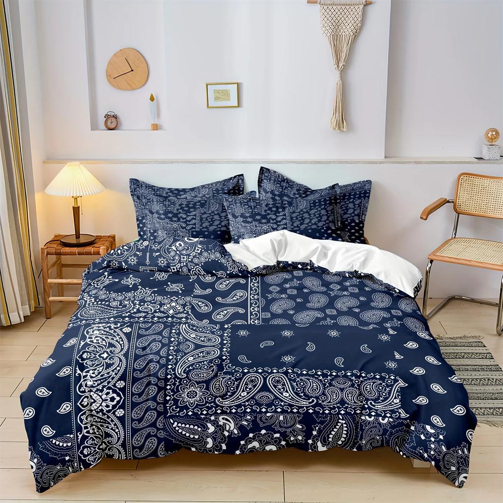 Bettwäsche-Set im Bohème-Stil, 3D-gedrucktes Paisley-Mandala-Blumen-Bettbezug-Set, 1 Bettbezug + 1/2 Kissenbezüge ohne Füllung