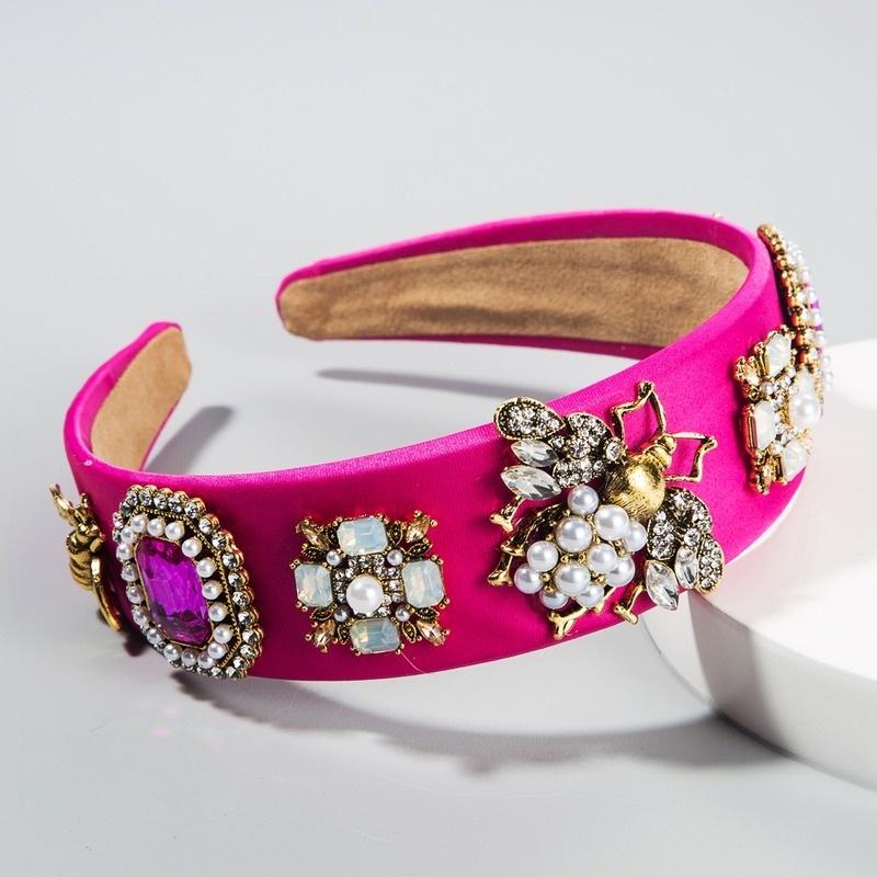 Colorful Crystal Headband for Woman Vintage Simulated Pearl Fabric Hair Band Bride Wedding Hair Acce