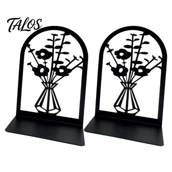 Office Desk Organizer 1 Pair Flower Metal Bookends, Decorative Vase Book Ends for Artistic Bookend Shelves, Black Holder Stopper Home Reading