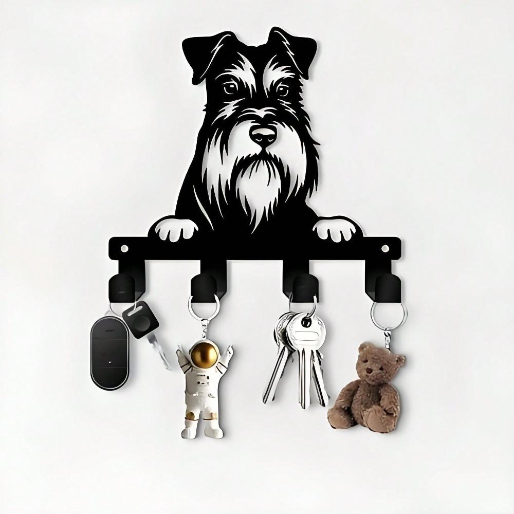 Cute Schnauzer Key Holder, Heavy Duty Metal Wall Mounted Rack with Hooks, Space Saving for Kitchen Office Bathroom Porch, Perfect Gift for Pet Lovers