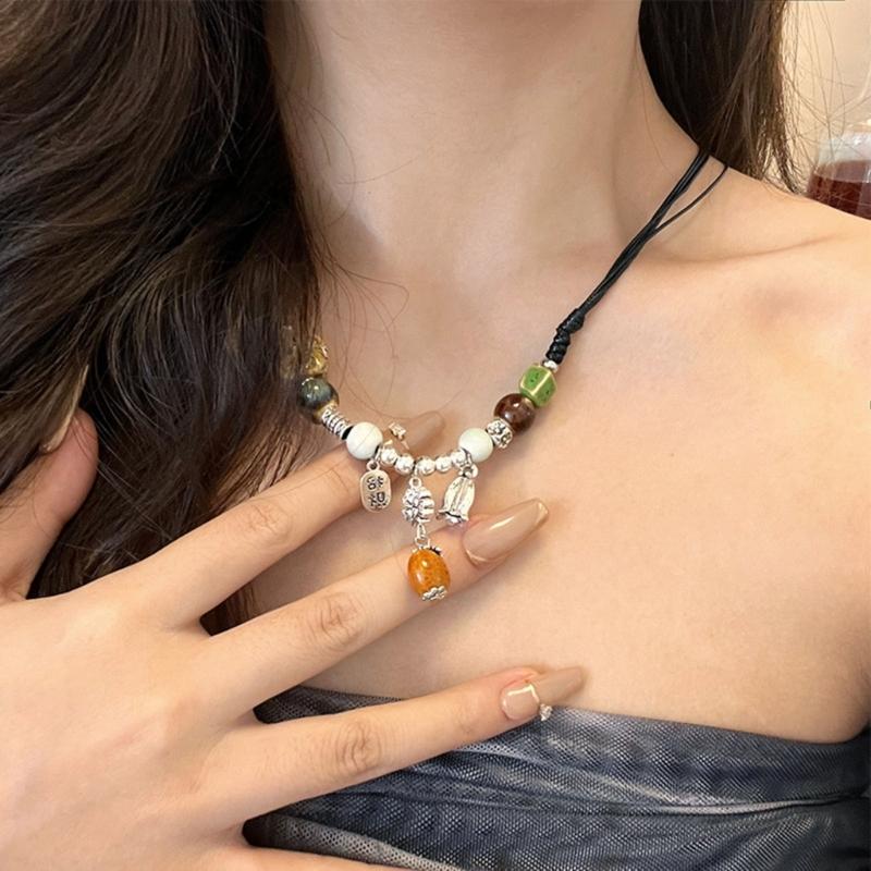 Keramikperle Wassertropfen Anhänger Choker Verstellbare Größe Böhmisches Halsband Damen