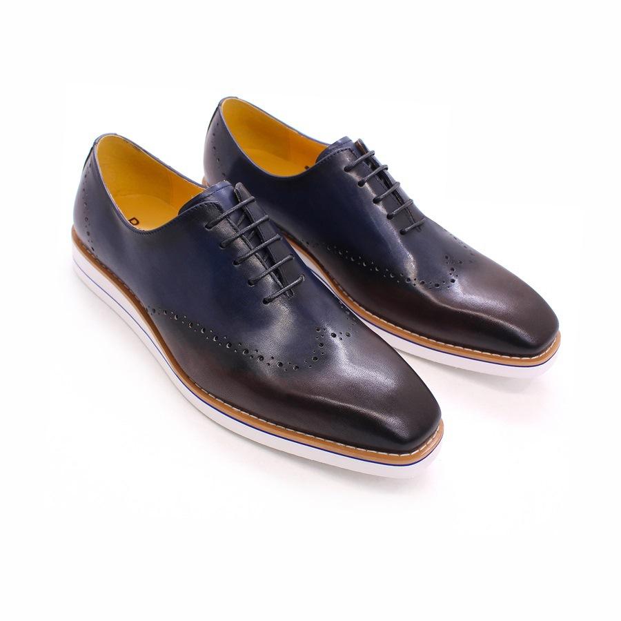 Leather Shoes Business Men'S Shoes Casual Leather Shoes Leather Color Matching Fashion Handmade Men'S Shoes Lace-Up Flat-Bottomed Versatile Shoes