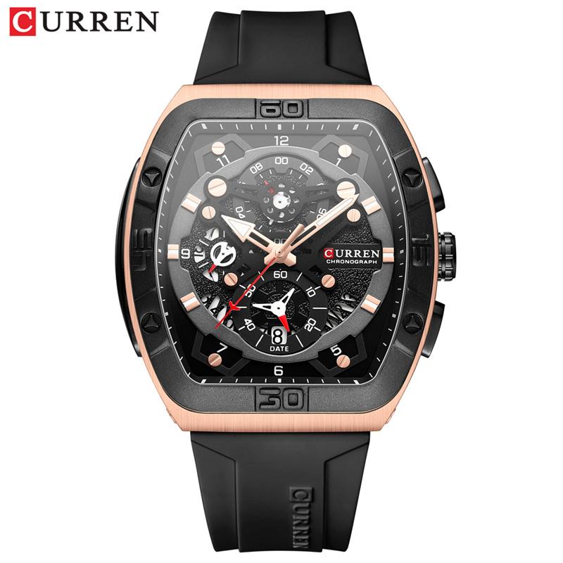 CURREN Man WristWatch Waterproof Chronograph Date Men Watch Military Top Brand Luxury Silicone Original Sport Male Clock 8443