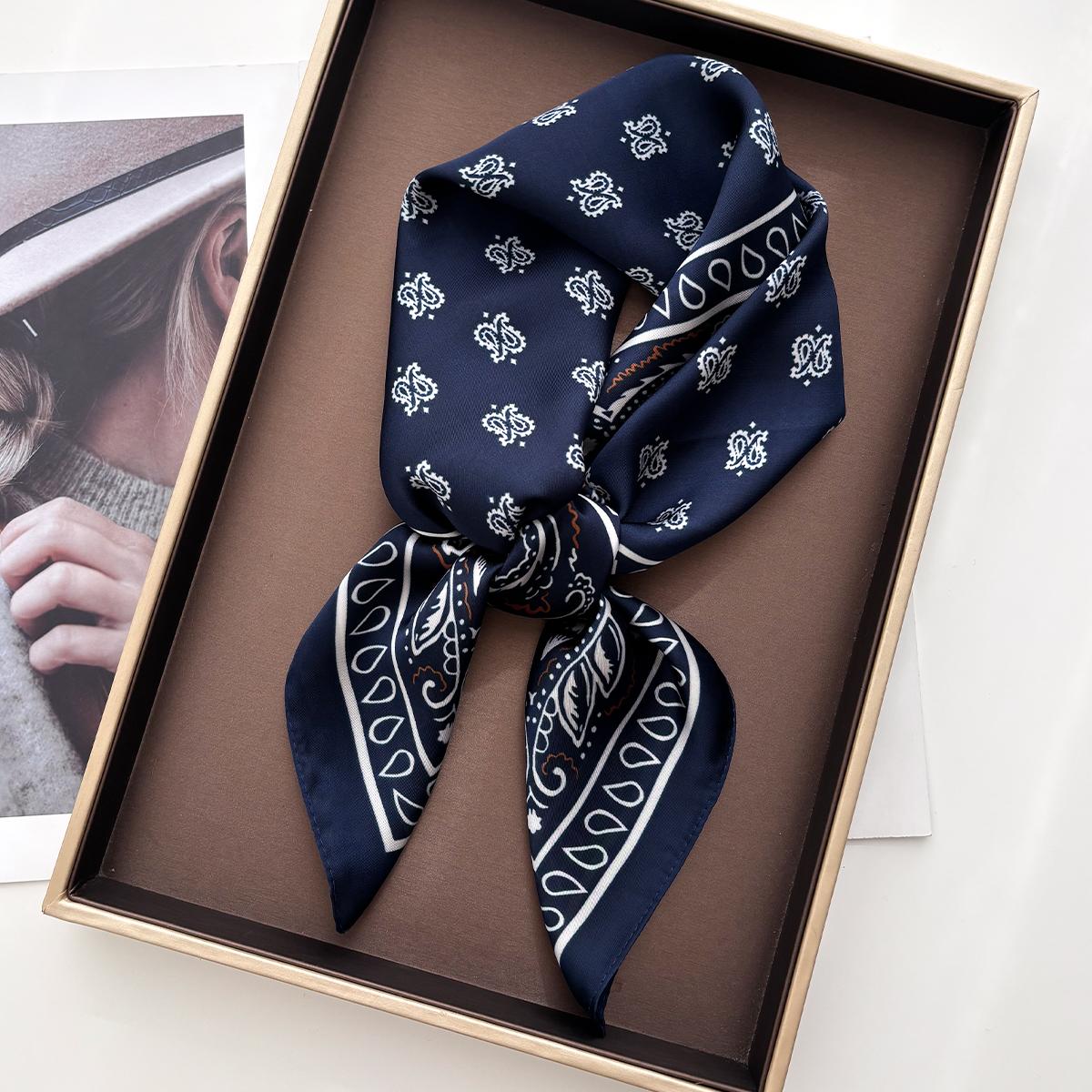Zijdeachtig Gevoel Vierkante Sjaal Dames Mode Paisley Neckerchief Bandana Sjaal Sjaals Wikkel Hoofddoek Haarband Dames Strikken 70x70cm gray