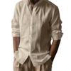 Men Solid Linen Stand Collar Casual Loose Long Sleeve Breathable Shirt