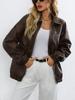 Women Casual Loose Faux Leather Coat Vintage PU Leather Jacket Suit Collar Spring Autumn Lady Overcoat