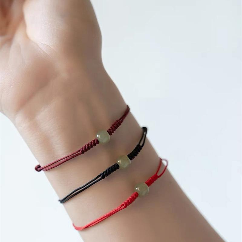 Hetian Jade Good Luck Beads Red Rope Bracelet Female Weaving Natal Year Gift To Girlfriend Couple Bracelet Anklet