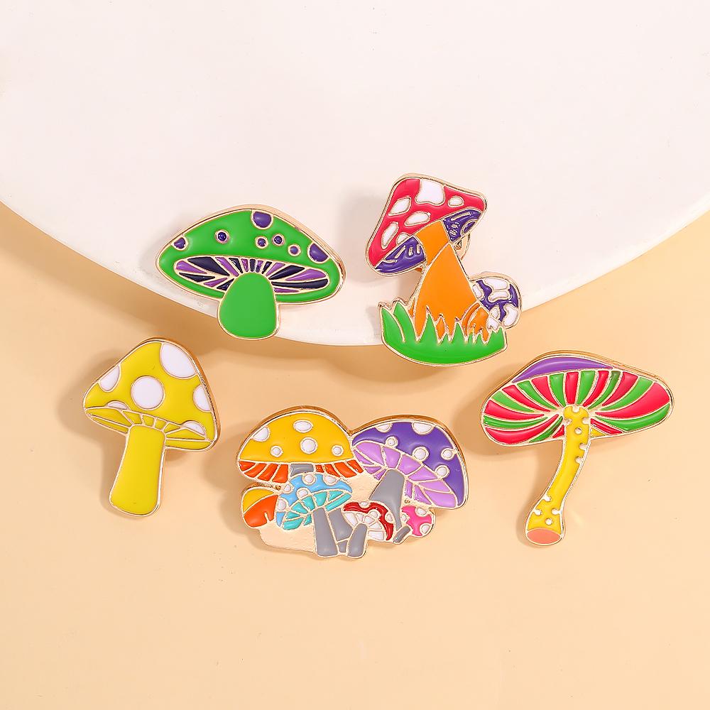 Colorful Mushroom Collection Enamel Brooches Cute Agaric Golden Pins For Backpack Bag Hat Jewelry Decoration