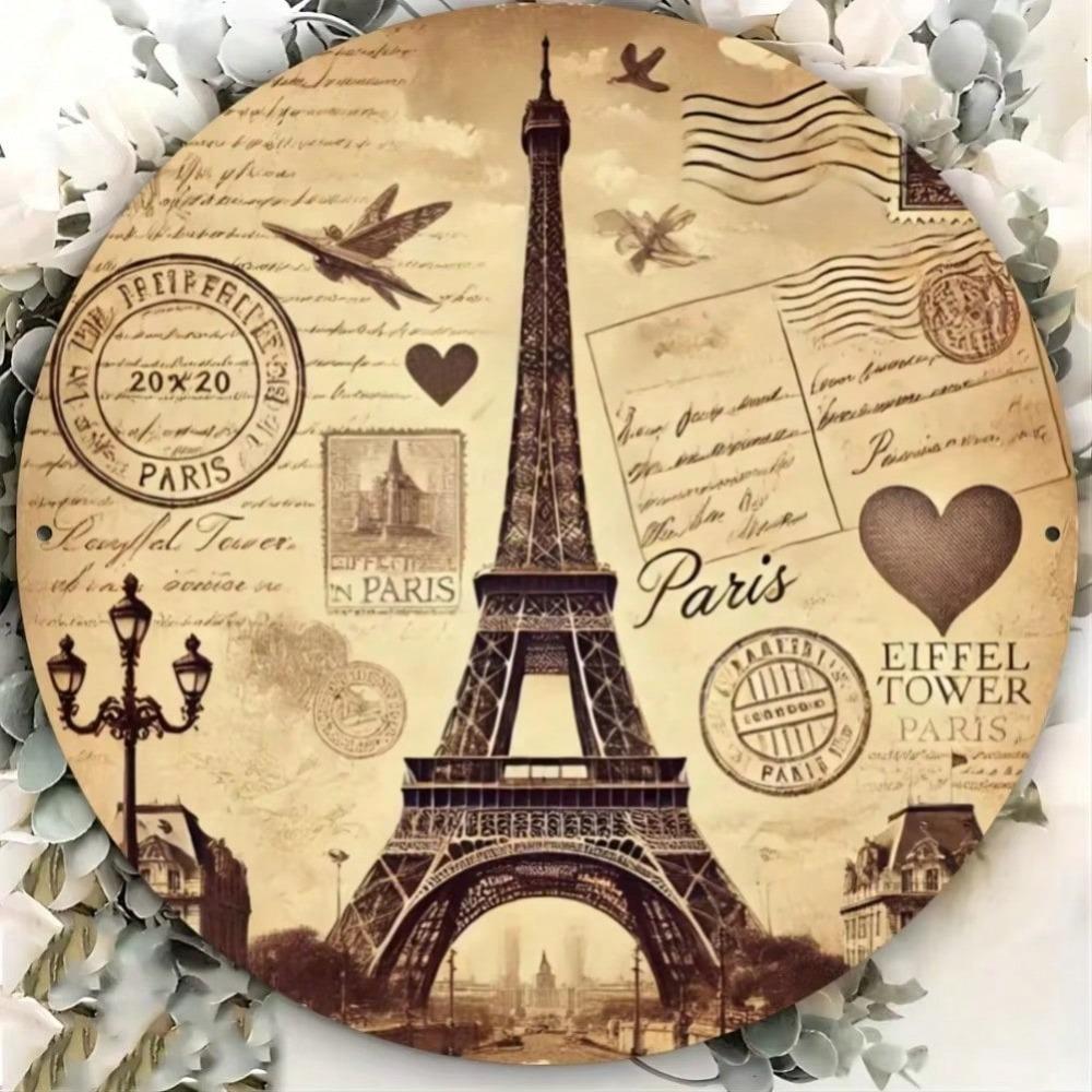 Retro Paris Eiffel Tower Metal Wall Art Plaque Cafe Home Decor Sign