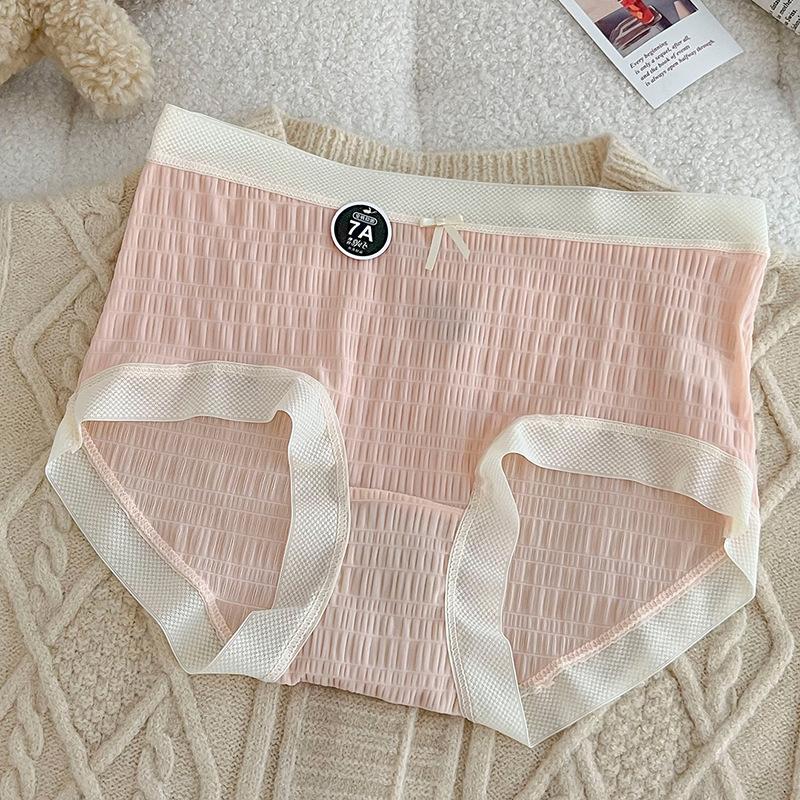 Underwear Women Panties Antibacterial Mid-waist Women Briefs Naked Ice Muscle Pants Bubble Lace Wrap Buttock Pants Women