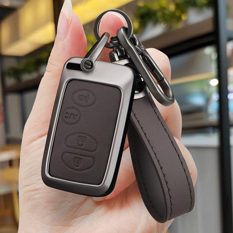 Auto Zinc Alloy Genuine Leather Key Fob Cover Fit For Toyota Land Cruiser Fj Lc Prado Harrier Hilux Fortuner Key Ring Case Mount Protective