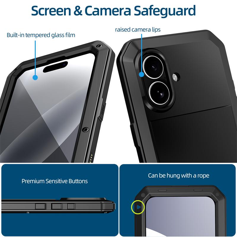 Heavy Duty Protection Armor Metal Aluminum Case for iPhone 17 16e 15 14 13 12 mini 11 Pro 7 8 Plus XS Max XR SE Shockproof Cover
