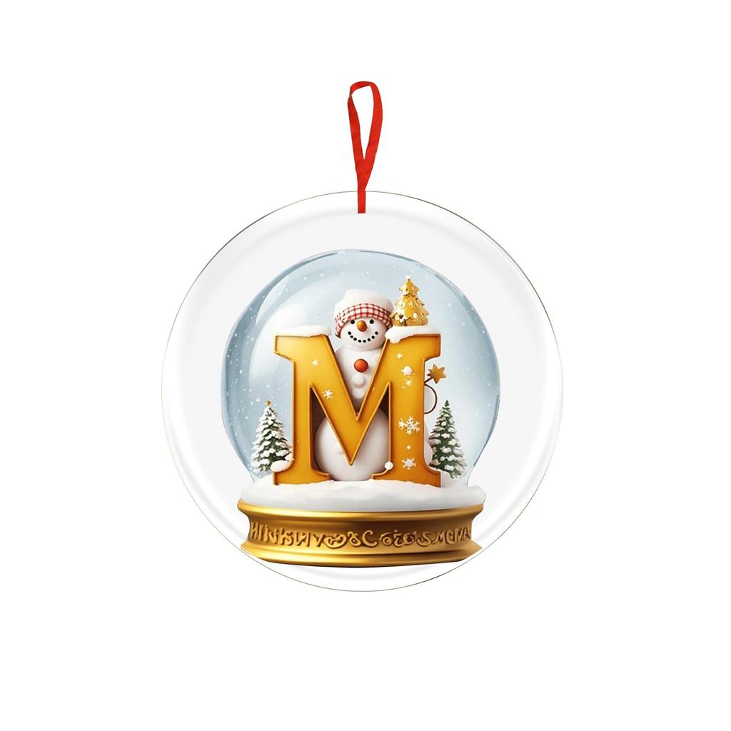 Christmas Ornament 2D 26 Letters Yellow Crystal Ball Acrylic Snowman Scene Festive Car Tree Hanging Decor Accessory