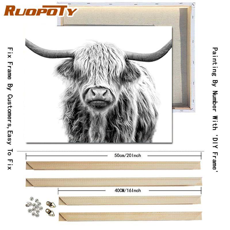 RUOPOTY With DIY Frame Animals DIY Painting By Numbers Modern Wall Art Canvas Hand Painted Oil Painting For Home Decoration