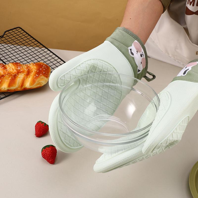 Silicone And Cotton Gloves Twill Double-Layer Microwave Oven Oven Gloves Kitchen Baking Heat Insulation Gloves Oven Mitts
