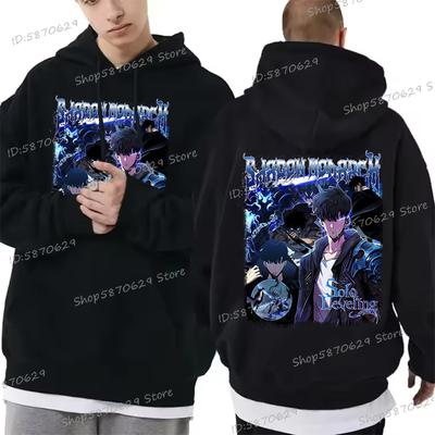 Frühlingsmode Anime Herren Hoodie Solo Leveling Druck Sung Jin Woo Grafik Kapuzenpullover Lustiger Comic Solo Leveling Lässig Unisex mit Kapuze