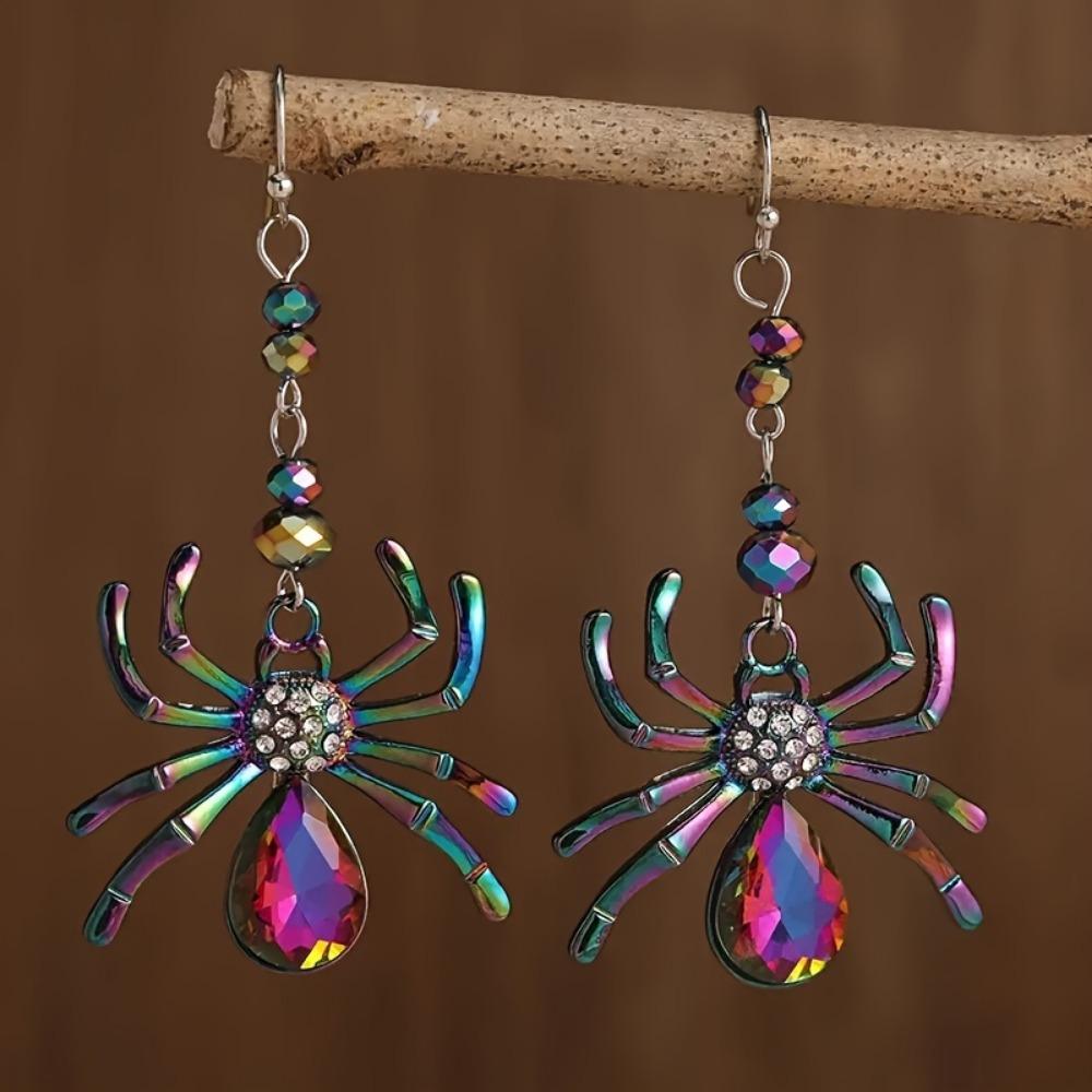 Bohemian Style Spider Design Drop & Dangle Earrings - Fashion Creative Shiny Zinc Alloy with Glass Mosaic for Women Daily Wear