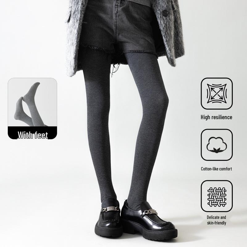 Korean-Style Fleece-Lined Cotton Leggings with Tummy Control and Long Socks for Women, Perfect for Autumn and Winter