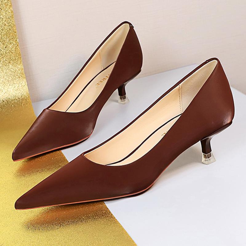 Shoes Women 4.5 Cm Heels Pointed Toe Woman Pumps Fashion Kitten Heels Large Size 34-43 Sexy Mid Heeled Female Shoes 2025