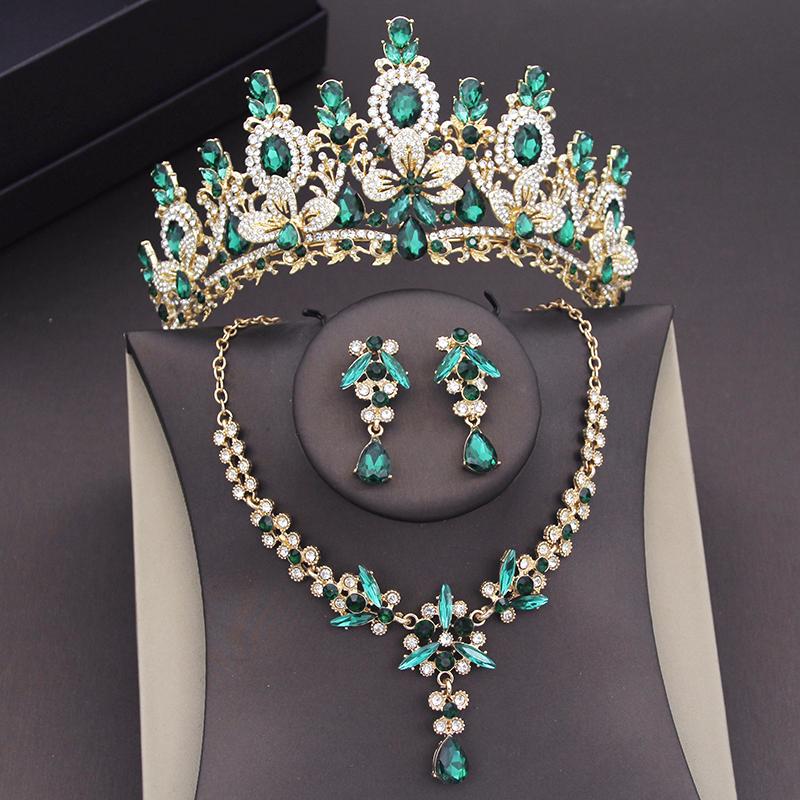 

Красные хрустальные свадебные наборы украшений для женщин, корона, колье-чокер, наборы тиар, свадебные, для выпускного вечера, костюмные украшения для невесты, аксессуары