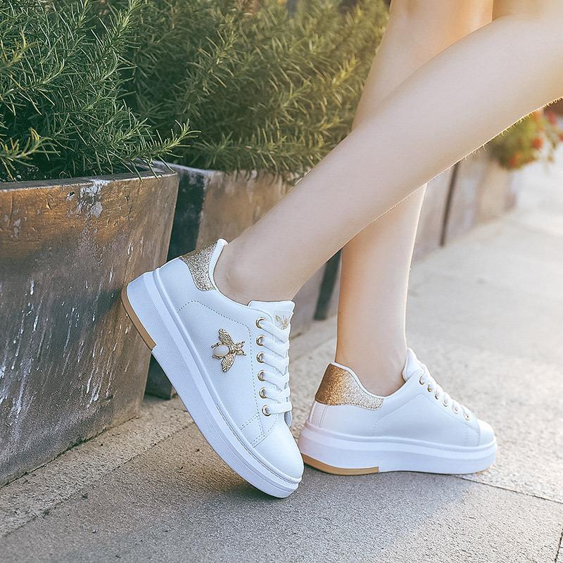 Autumn new leather waterproof student butterfly board shoes lace-up