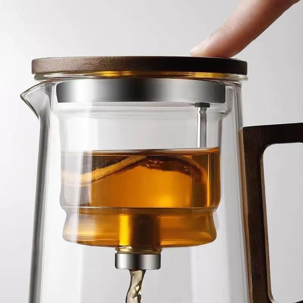 1PC Push-button Glass Filter Teapot With Walnut Wood Handle Full Glass Liner Tea-water Separation Tea Cup For Home Drinkware