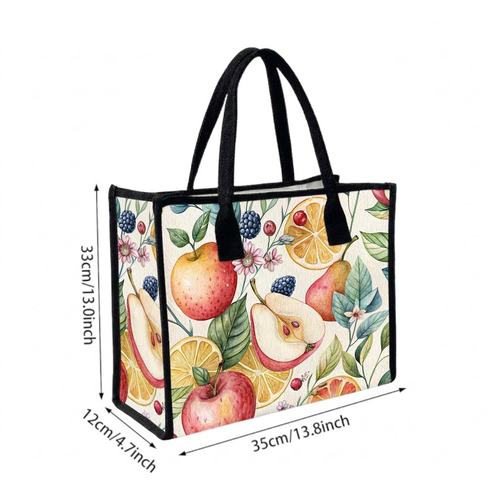 Watercolor Fruit Printed Tote Bag Casual Large Capacity Handbag for Daily Use
