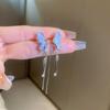 Silver Needle Butterfly Heart Earrings with Blue Gradient Drip - Elegant Autumn/Winter Studs