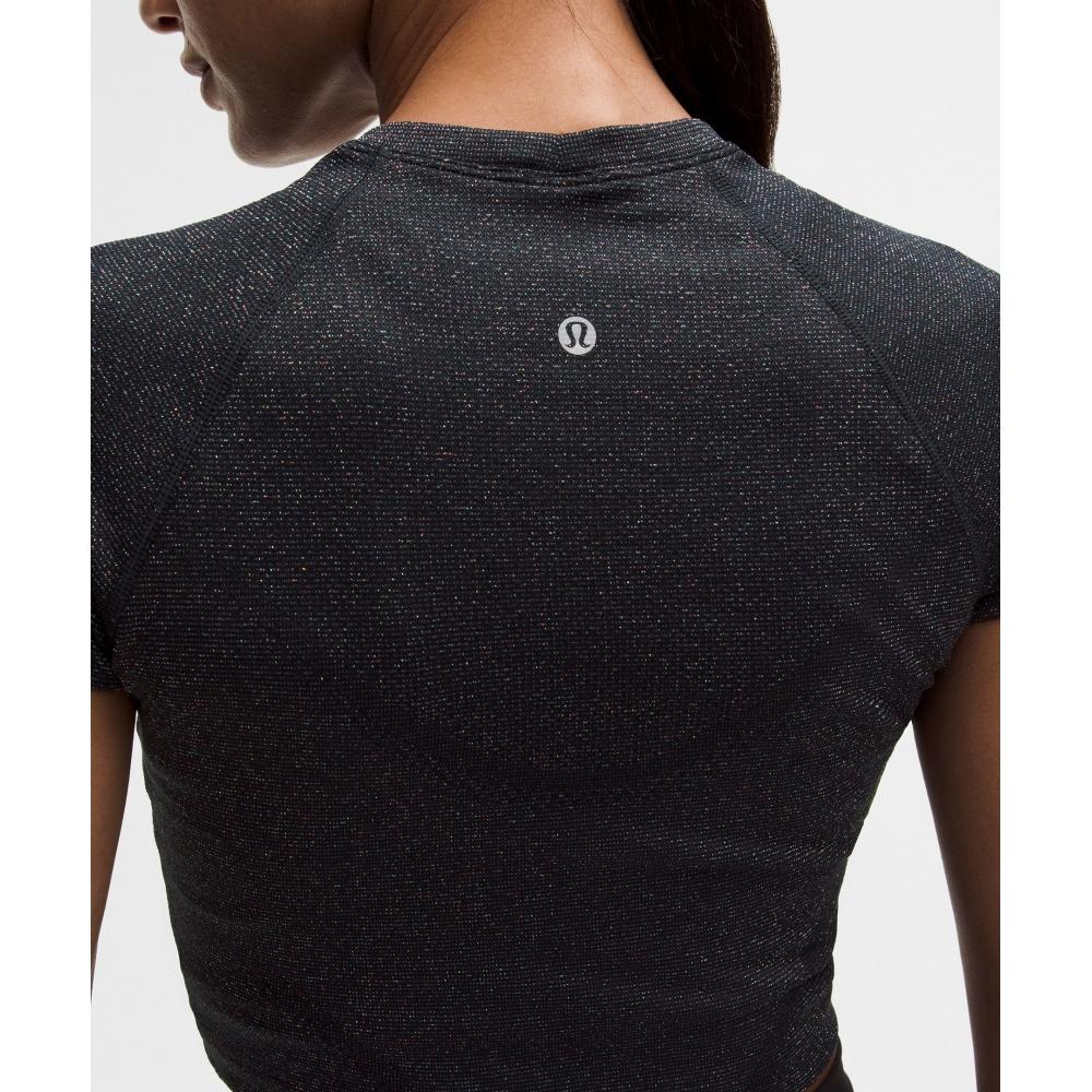Lululemon Swiftly Tech Cropped Short Sleeve Shirt 2.0  Sparkle Black Rainbow Lurex